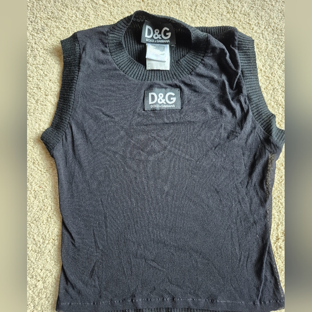 Vintage D&G Dolce & Gabbana Black Stretch Mesh Ribbed Top Size 40